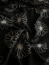 Load image into Gallery viewer, Embroidered CEY airflow woven: 4.75 YD CUT REMNANT Black ivory embroidered floral ⭐️