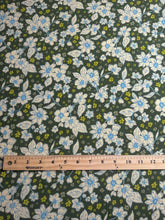 Load image into Gallery viewer, 100% Polyester (CEY airflow) woven: 2.5 YD CUT REMNANT Forest green cream blue flowers ⭐️