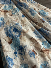 Load image into Gallery viewer, Cotton embroidered eyelet woven: 3.5 YD CUT REMNANT Ivory brown blue floral ⭐️
