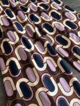 Load image into Gallery viewer, ITY Moss crepe: 4.75 YD CUT REMNANT Brown navy lavender retro design ⭐️
