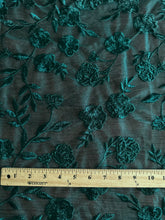Load image into Gallery viewer, Embroidered mesh: 1 YD CUT REMNANT Hunter green teal floral ⭐️
