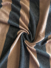 Load image into Gallery viewer, Brushed sweater knit: 2 YD CUT REMNANT Charcoal tan stripes ⭐️

