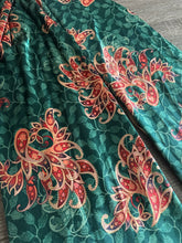 Load image into Gallery viewer, Stretch silk velvet: 2.75 YD CUT REMNANT Emerald mauve design ⭐️
