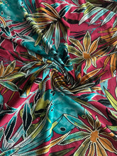 Load image into Gallery viewer, ITY w/ puff: 2.25 YD CUT REMNANT Fuchsia orange jade tropical leaves ⭐️
