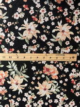 Load image into Gallery viewer, Rayon linen: 3 YD CUT REMNANT Black peach flowers ⭐️
