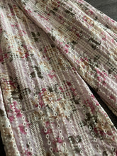 Load image into Gallery viewer, Hi multi chiffon woven (embroidered eyelet): 4.75 YD CUT REMNANT Delicate pink beige floral w/ embroidered floral line ⭐️
