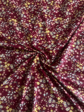 Load image into Gallery viewer, Double brushed poly: Burgundy yellow pink tan small floral ⭐️
