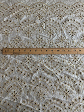 Load image into Gallery viewer, Cotton embroidered eyelet woven: 4.25 YD CUT REMNANT White gold embroidered eyelet design ⭐️
