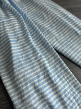 Load image into Gallery viewer, Rayon crinkle woven: 4 YD CUT REMNANT White babyblue stripes ⭐️
