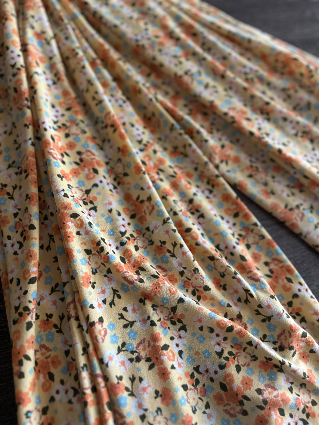 ITY moss crepe: 1.5 YD CUT REMNANT Yellow orange blue floral ⭐️