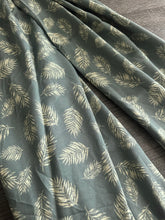 Load image into Gallery viewer, Rayon crepe woven: 3.25 YD CUT REMNANT Faded forest green beige leaves ⭐️
