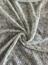 Load image into Gallery viewer, Chiffon eyelet woven: 3.5 YD CUT REMNANT White light blue green orange floral bundles ⭐️
