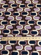 Load image into Gallery viewer, ITY Moss crepe: 4.75 YD CUT REMNANT Brown navy lavender retro design ⭐️
