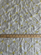 Load image into Gallery viewer, Cotton embroidered eyelet woven: 3.5 YD CUT REMNANT White yellow embroidered eyelet floral ⭐️

