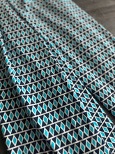 Load image into Gallery viewer, Swim spandex: 3 YD CUT REMNANT Navy white aqua geometric print ⭐️
