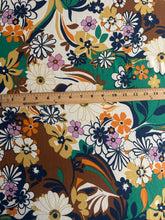 Load image into Gallery viewer, Double brushed poly: White brown green deep blue orange yellow groovy floral ⭐️
