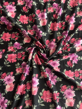 Load image into Gallery viewer, DTY: 3 YD CUT REMNANT Black pretty purple dark pink flowers ⭐️
