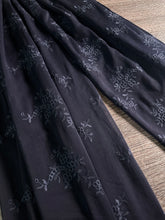 Load image into Gallery viewer, Rayon crinkle embroidered woven: 3 YD CUT REMNANT Navy embroidered floral ⭐️
