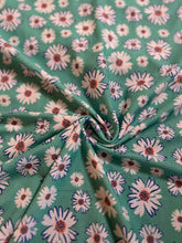 Load image into Gallery viewer, Thermal like stretchy knit: 4 YD CUT REMNANT Mint white flowers ⭐️
