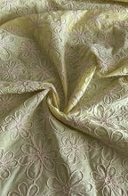 Load image into Gallery viewer, Cotton embroidered woven: 4.5 YD CUT REMNANT Yellow lime thick embroidered floral ⭐️
