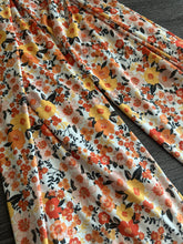 Load image into Gallery viewer, ITY Moss crepe: 2.5 YD CUT REMNANT Off white vibrant orange yellow floral ⭐️
