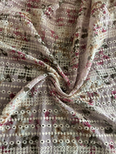 Load image into Gallery viewer, Hi multi chiffon woven (embroidered eyelet): 4.75 YD CUT REMNANT Delicate pink beige floral w/ embroidered floral line ⭐️
