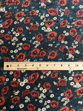 Load image into Gallery viewer, ITY Moss crepe: 2.5 YD CUT REMNANT Hunter green dark rust blue beige floral ⭐️
