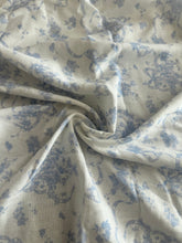Load image into Gallery viewer, Linen blend: 2.75 YD CUT REMNANT Off white light blue elegant bow design ⭐️
