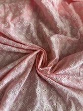 Load image into Gallery viewer, Cotton embroidered eyelet woven: 4.5 YD CUT REMNANT Pink embroidered floral ⭐️
