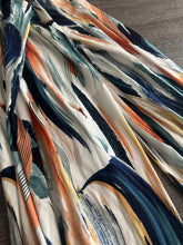 Load image into Gallery viewer, ITY w/ puff: 2 YD CUT REMNANT Navy muted teal coral ivory brush strokes ⭐️
