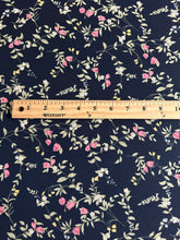Load image into Gallery viewer, ITY (short width): 3 YD CUT REMNANT Navy pink yellow vined floral ⭐️
