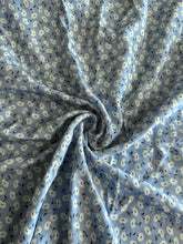 Load image into Gallery viewer, Rayon challis woven: 1.5 YD CUT REMNANT Baby blue white flowers ⭐️
