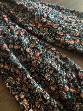 Load image into Gallery viewer, Rayon challis woven: 3.25 YD CUT REMNANT Black rust turquoise floral ⭐️
