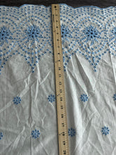 Load image into Gallery viewer, Cotton embroidered eyelet woven: 1.75 YD CUT REMNANT White baby blue embroidered floral ⭐️
