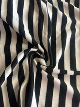Load image into Gallery viewer, Terry sweater knit: 3.5 YD CUT REMNANT Ivory black stripes ⭐️
