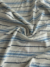 Load image into Gallery viewer, Slub challis woven: 3.25 YD CUT REMNANT Off white dark &amp; light blue line design ⭐️
