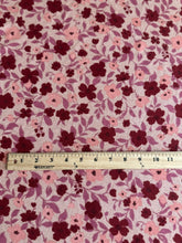 Load image into Gallery viewer, Stretchy knit: 3 YD CUT REMNANT Pink mauve burgundy pretty floral ⭐️
