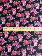 Load image into Gallery viewer, DTY: 3 YD CUT REMNANT Black pretty purple dark pink flowers ⭐️
