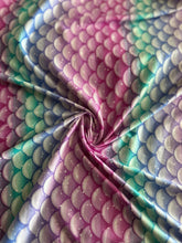 Load image into Gallery viewer, Double brushed poly 2 YD CUT REMNANT: Fuchsia aqua scales ⭐️
