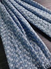 Load image into Gallery viewer, Cotton embroidered eyelet woven: 4.25 YD CUT REMNANT Deep baby blue embroidered floral ⭐️
