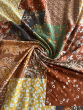 Load image into Gallery viewer, Double brushed poly: 3 YD CUT REMNANT Rust yellow olive patchwork ⭐️

