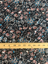 Load image into Gallery viewer, Rayon challis woven: 3.25 YD CUT REMNANT Black rust turquoise floral ⭐️
