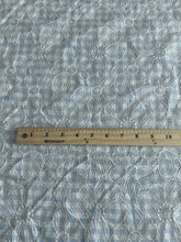 Load image into Gallery viewer, Cotton embroidered woven: 3.25 YD CUT REMNANT Picnic white baby blue embroidered flowers ⭐️
