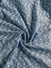 Load image into Gallery viewer, Cotton embroidered eyelet woven: 4.25 YD CUT REMNANT Deep baby blue embroidered floral ⭐️
