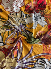 Load image into Gallery viewer, Jersey rayon spandex: 1.25 YD CUT REMNANT Mustard tropical floral ⭐️
