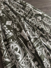 Load image into Gallery viewer, ITY w/ puff: 2.5 YD CUT REMNANT Moss green white tribal inspired design ⭐️
