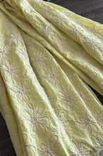 Load image into Gallery viewer, Cotton embroidered woven: 4.5 YD CUT REMNANT Yellow lime thick embroidered floral ⭐️
