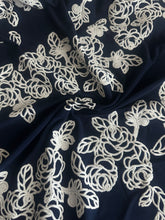Load image into Gallery viewer, ITY w/ puff: 2.25 YD CUT REMNANT Navy white puff floral ⭐️
