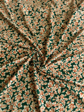 Load image into Gallery viewer, ITY Moss crepe: 2.75 YD CUT REMNANT Dark hunter green burnt orange floral ⭐️
