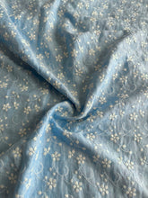 Load image into Gallery viewer, Cotton embroidered woven: 1.5 YD CUT REMNANT Light denim ivory floral ⭐️
